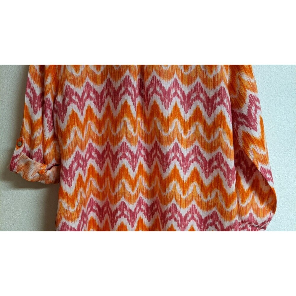 CHICO'S 100% Linen Multi-Colored Shirt Dress Swim Cover Roll-Tab Sleeves 3/16 - Picture 9 of 10